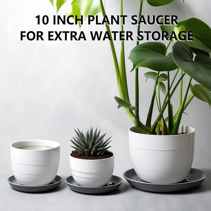 6 Pack 10-Inch Gray Plant Saucer Trays, Heavy Duty Plastic PP Pot Bases for Medium & Large Flower Pots, Durable Water Catcher Plates & Drip Trays for Indoor Outdoor Gardening Use