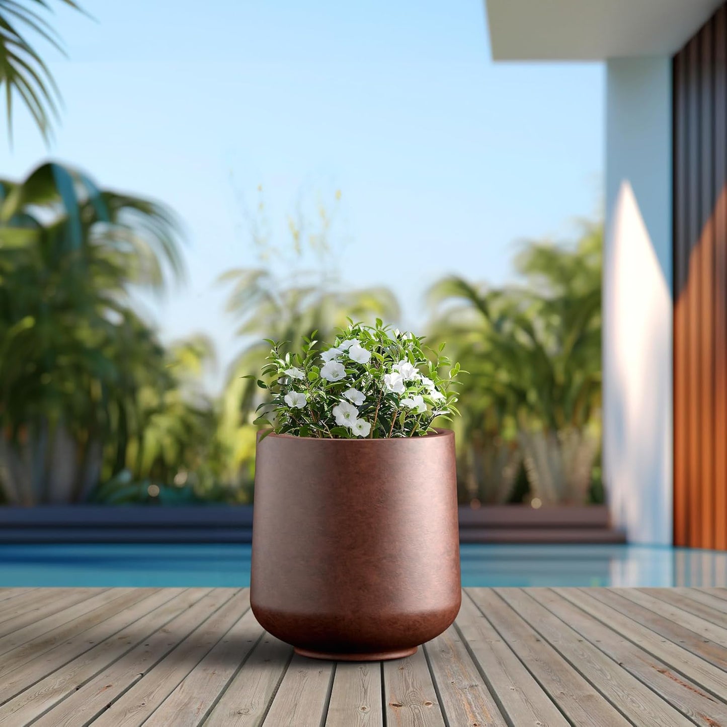 Kante 15.3" Dia Round Concrete Planter, Outdoor Indoor Large Plant Pots Containers with Drainage Hole and Rubber Plug for Home Garden Patio, Rusty
