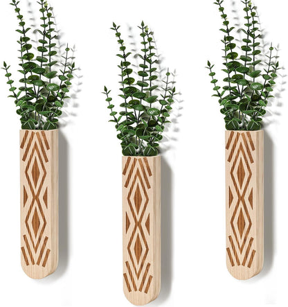 Wooden Wall Planter Set of 3 - Modern Bohemian Home Decor for Living Room, Bedroom, Bathroom - Beige Finish Planter for Dried Flowers, Faux Greenery, Indoor Plants