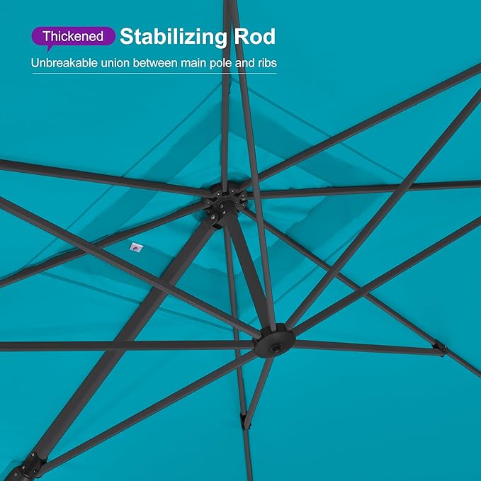 PURPLE LEAF 10 FT Square Patio Umbrella with Base Large Outdoor Aluminum Offset Cantilever Umbrella with 360-degree Rotation for Garden Deck Backyard Pool Turquiose