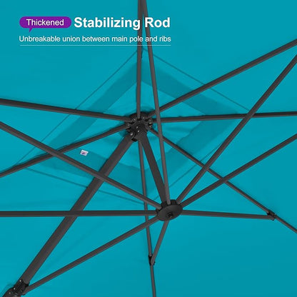 PURPLE LEAF 10 FT Square Patio Umbrella with Base Large Outdoor Aluminum Offset Cantilever Umbrella with 360-degree Rotation for Garden Deck Backyard Pool Turquiose