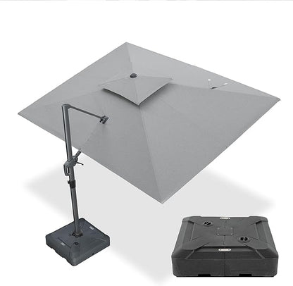 PURPLE LEAF 9' x 12' Cantilever Patio Umbrella Outdoor Umbrella with 280lbs Base Large Rectangular Windproof Offset Umbrella for Pool Deck Garden, Pebble Grey