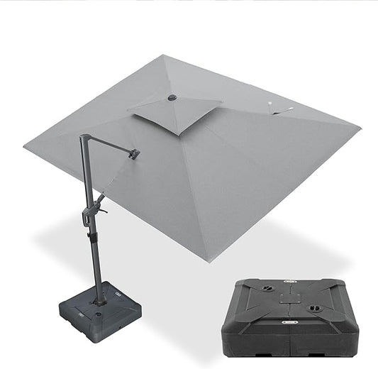 PURPLE LEAF 9' x 12' Cantilever Patio Umbrella Outdoor Umbrella with 280lbs Base Large Rectangular Windproof Offset Umbrella for Pool Deck Garden, Pebble Grey