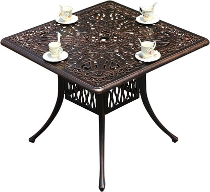Outdoor Table Cast Aluminum Square Patio Table with Umbrella Hole All Weather Outdoor Dining Tables for Lawn Garden Backyard (90 * 90cm YLSB Square Tables)