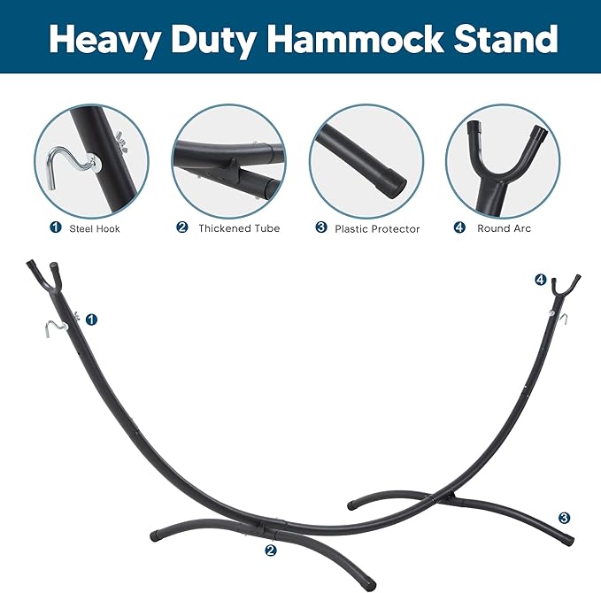 SUNCREAT Hammocks for Outside with Stand, Porch Hammock and Stand, 475 lbs Capacity, Blue & Red Stripes