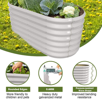 4x2x2ft Oval Galvanized Raised Garden Bed Kits Outdoor Large Metal Modular Planter Box 9-in-1 Raised Beds for Gardening,Vegetables,Fruits,Flowers & Herbs (White)