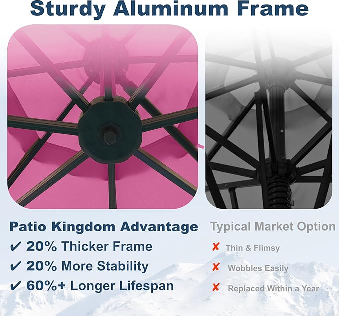 11FT Cantilever Umbrella with Base Large Curvy Outdoor Aluminum Offset Umbrella w/ 360° Rotation, UV Resistant Canopy for Patio, Garden, Backyard, Rose Pink