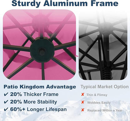 11FT Cantilever Umbrella with Base Large Curvy Outdoor Aluminum Offset Umbrella w/ 360° Rotation, UV Resistant Canopy for Patio, Garden, Backyard, Rose Pink