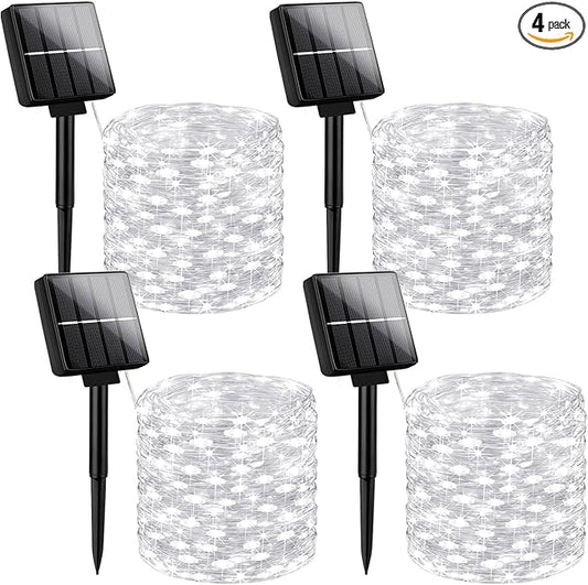 Brightever Solar Powered String Lights Outdoor Waterproof, 4-Pack Total 160FT 400 LED Solar Twinkle Lights with 8 Lighting Modes, Solar Fairy Lights for Fence, Balcony (Daylight White)
