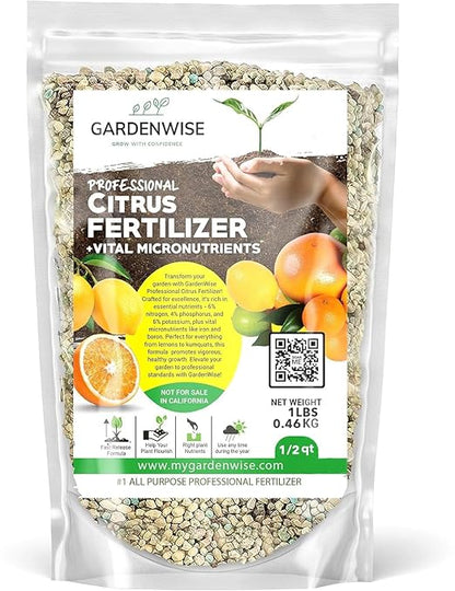 Professional Citrus Fertilizer + Vital Micronutrients; Perfect Balanced NPK for All Citrus; for Indoor and Outdoor Plants; Orange, Lime, Avocado and Lemon Tree Fertilizer (1/2 Quart)