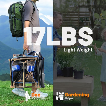 EchoSmile Collapsible Foldable Wagon Cart with 350lbs Weight Capacity, Heavy Duty Folding Utility Sport Wagon with Removeble Wheels for Camping,Grocery,Garden,Beach,Black &Blue