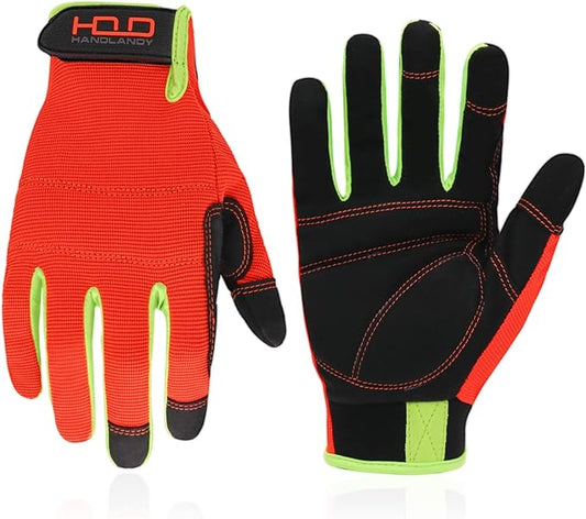 HANDLANDY Work Gloves for Men & Women, Utility Mechanic Working Gloves Touch Screen, Flexible Yard Work Gloves