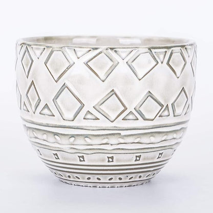 VanEnjoy 5.5 inch Large Round Bohemian Style Ceramic Planter, Geometry Engrave Off White Brown Succulent Planter Flower Pot - Indoor Outdoor Decorative Planter