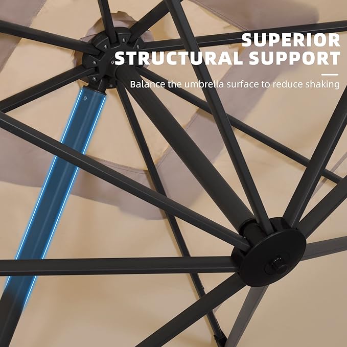 PURPLE LEAF 10' X 13' Patio Umbrella Outdoor Cantilever Rectangle Umbrella Aluminum Offset Umbrella with 360-degree Rotation for Garden Deck Pool Patio, Beige