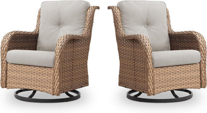 Outdoor Swivel Rocker Patio Chairs - 360 Degree Swivel Glider Seating 350LBS Weight Capacity Wicker Rocking Chairs Set of 2 with Removable Cushion for Porch Balcony Deck, Yellow/Beige