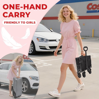 Collapsible Wagon Cart with Wheels Foldable,11 Lbs Lightweight Portable Folding Utility Wagon,90 L Heavy Duty Grocery Shopping Carts,Versatile for Garden Sports Camping Park Outdoor Use