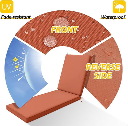 AAAAAcessories Outdoor Chaise Lounge Cushions, Waterproof, Fade-Resistant Patio Furniture Replacement Cushions, 80" x 26" x 3", Set of 2, Rust