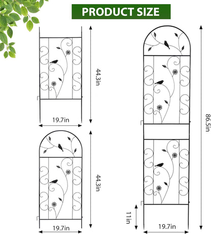 Metal Garden Trellis for Climbing Plants, 2 Pack 86.5" x 19.7" Black Plant Trellis Outdoor, Clematis Rrellis Outdoor, Arched Decoration Suitable for lawns, Gard