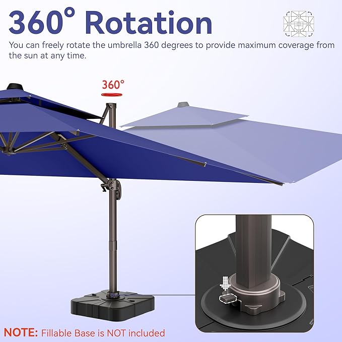 9x12 FT Patio Umbrella, Large Cantilever Rectangular Double Top Heavy Duty Offset Umbrellas with 360° Rotation, Outdoor shade for Garden Deck Pool, Navy