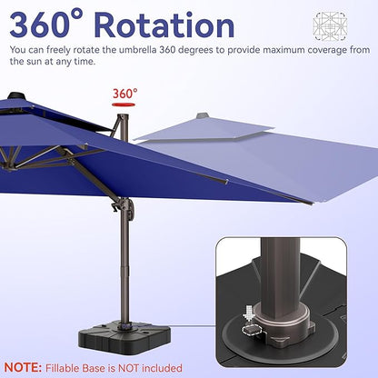9x12 FT Patio Umbrella, Large Cantilever Rectangular Double Top Heavy Duty Offset Umbrellas with 360° Rotation, Outdoor shade for Garden Deck Pool, Navy
