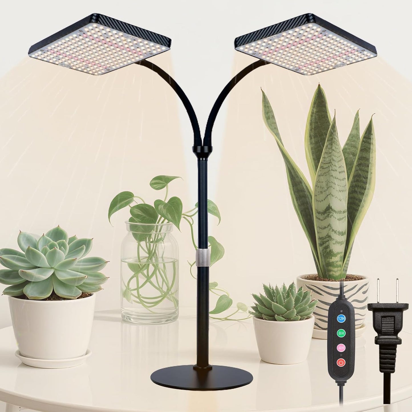 50W Table Top Grow Lights for Indoor Plants, Seed Starting, Bonsai with Timer Auto On/Off, 5000 Lumen Enough Bright Like A Small Sun for Your Jungle, Daisy Chain Function, 16"-24" Height Adjustable