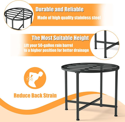 Heavy Duty Stainless Steel Rain Barrel Stand，1200lb Capacity Water Collection Barrel Stand，Rust-Proof & Weatherproof, Fits 45/50/55 Gallon Plastic Outdoor Rain Barrels