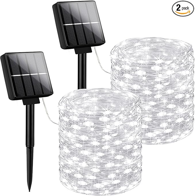 Brightever Outdoor String Lights Solar Powered, 2-Pack Total 80FT 200LED Solar Fairy Lights for Outside Waterproof with 8 Lighting Modes, Solar Twinkle Lights Outdoor for Garden (Daylight White)