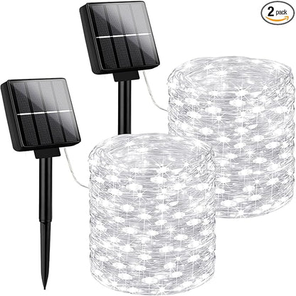 Brightever Outdoor String Lights Solar Powered, 2-Pack Total 80FT 200LED Solar Fairy Lights for Outside Waterproof with 8 Lighting Modes, Solar Twinkle Lights Outdoor for Garden (Daylight White)