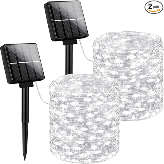 Brightever Outdoor String Lights Solar Powered, 2-Pack Total 80FT 200LED Solar Fairy Lights for Outside Waterproof with 8 Lighting Modes, Solar Twinkle Lights Outdoor for Garden (Daylight White)