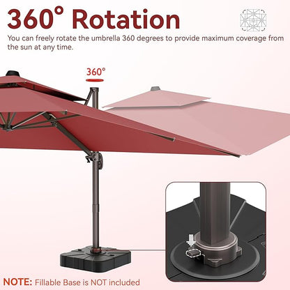 9x12 FT Patio Umbrella, Large Cantilever Rectangular Double Top Heavy Duty Offset Umbrellas with 360° Rotation, Outdoor shade for Garden Deck Pool, Red