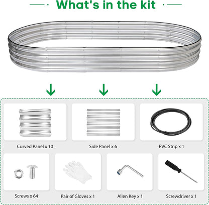 JERIA 8×4×1ft Oval Raised Garden Bed,Galvanized Raised Garden Bed Kit Outdoor Metal Gardening Planter Box for Vegetable, Fruits, Flower，Herbs