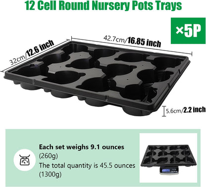 12 Cell Round Nursery Trays Thickened Durable Seedling Pots Shuttle Carrying Trays for Holding 4 inch Pots (16.85" 12.6", 5-Pack)