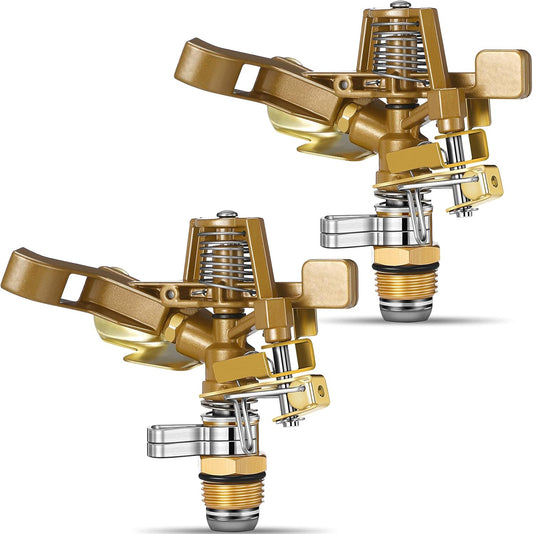 Ferraycle 2 Pieces 1/2 Inch Brass Impact Sprinkler Head with Nozzles Heavy Duty Adjustable 0-360 Degrees Impulse Sprinkler Head Lawn Watering for Yard Irrigation