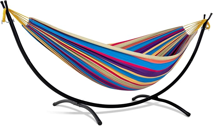 SUNCREAT Portable Large Hammock with Stand, Two Person Hammock with Stand Included, Rainbow Stripes