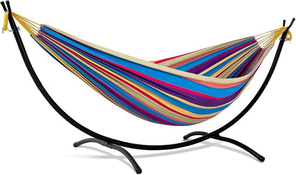SUNCREAT Portable Large Hammock with Stand, Two Person Hammock with Stand Included, Rainbow Stripes