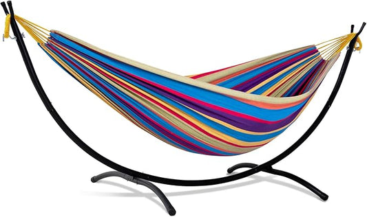 SUNCREAT Portable Large Hammock with Stand, Two Person Hammock with Stand Included, Rainbow Stripes