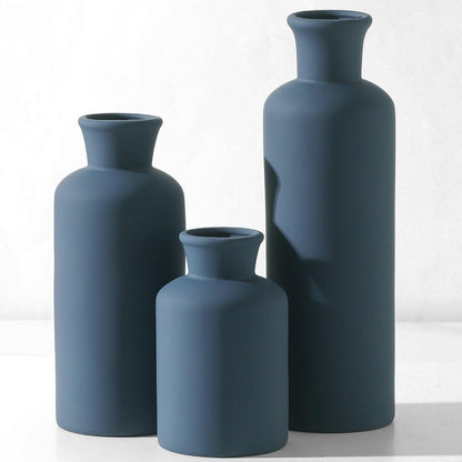 Ceramic Vase Set of 3, Neutral Modern Vases Home Decor Boho Vase Farmhouse Decor Flowers Pampas Vases for Table Mantel Entryway Shelf Living Room Kitchen Bathroom - Navy Blue