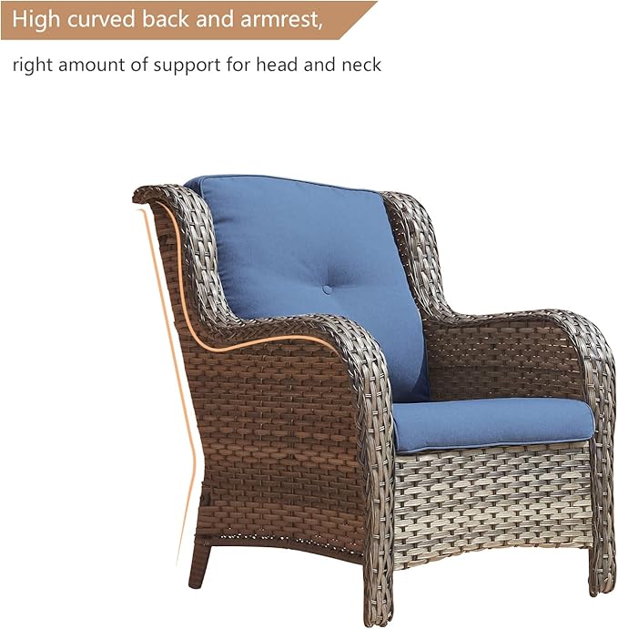 Rilyson Outdoor Patio Wicker Furniture Set - 5 Piece Rattan Patio Conversation Sectional Sofa Set with 1 Couch,2 Armchairs,2 Ottomans for Porch Deck Garden(Mixed Grey/Blue)