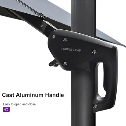 PURPLE LEAF 11.5' X 11.5' Telescopic Patio Umbrella Outdoor Cantilever Umbrella Square Up Down Lifting Offset Umbrella with 360-degree Rotation for Garden Deck Pool Patio Grey