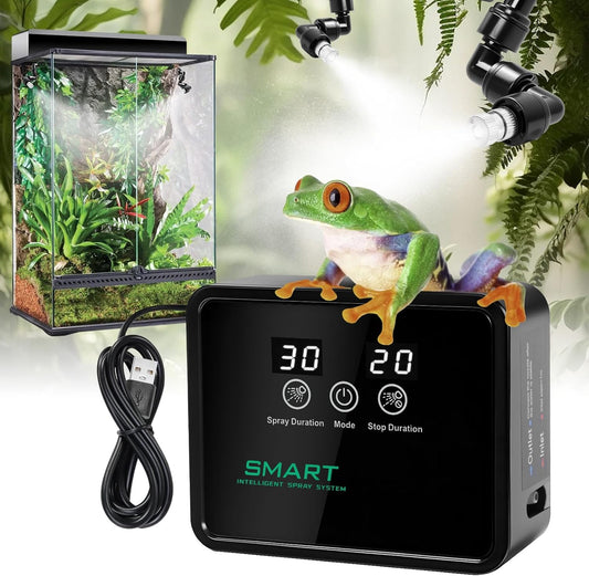 Reptile Humidifier Reptile Mister System with Timer & 360° Nozzles, Chameleons, Snakes, Frogs Misting for Terrarium, Auto Misting for Terrariums, Adjustable Nozzles & Quiet Operation