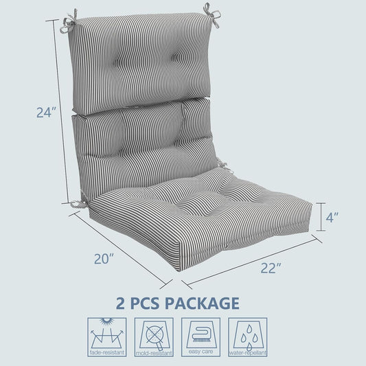 LVTXIII Outdoor 44x22-inch High Back Chair Cushions, Patio Solid Tufted Adirondack Chair Seat Cushions, Seasonal Replacement Rocking Chair Cushion with Ties, Set of 2, Strip Grey