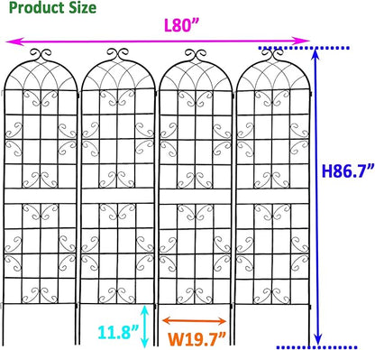 4 Pack Metal Garden Trellis 86.7" H Garden Fence Rustproof Trellis for Climbing Plants Support Roses Flower Outdoor Lawn Black