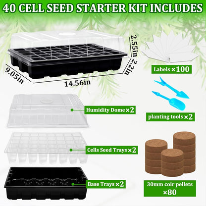 Halatool 2 Pack 80 Cells Seed Starter Trays with 80 PCS Coco Pellets, Black Seedling Starter Kit for Seedlings, Organic Seed Starting Soil Pods for Plant Germination, Planting Vegetables Flowers Seeds