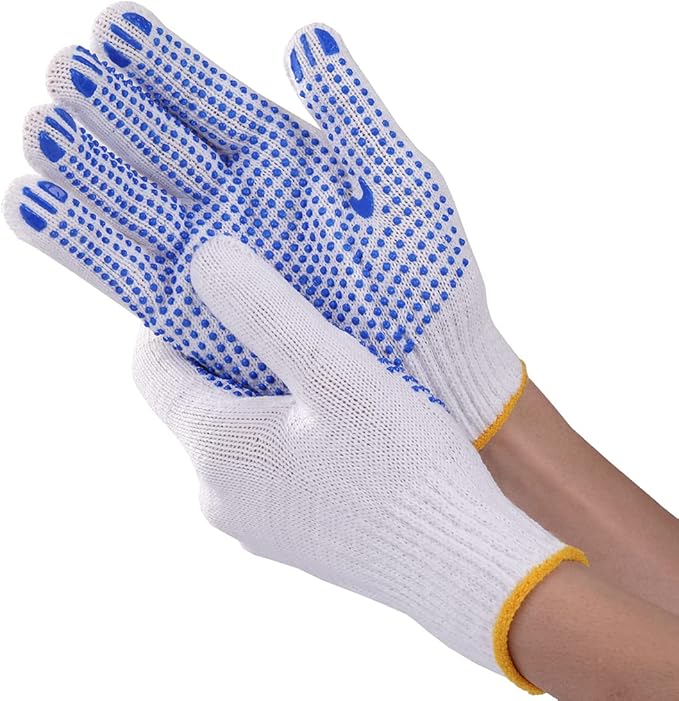 12Pairs Grip Safety Work Gloves Anti-slip Dots Bulk Gloves Moist Cotton Knit Gloves for Garage Warehouse Construction