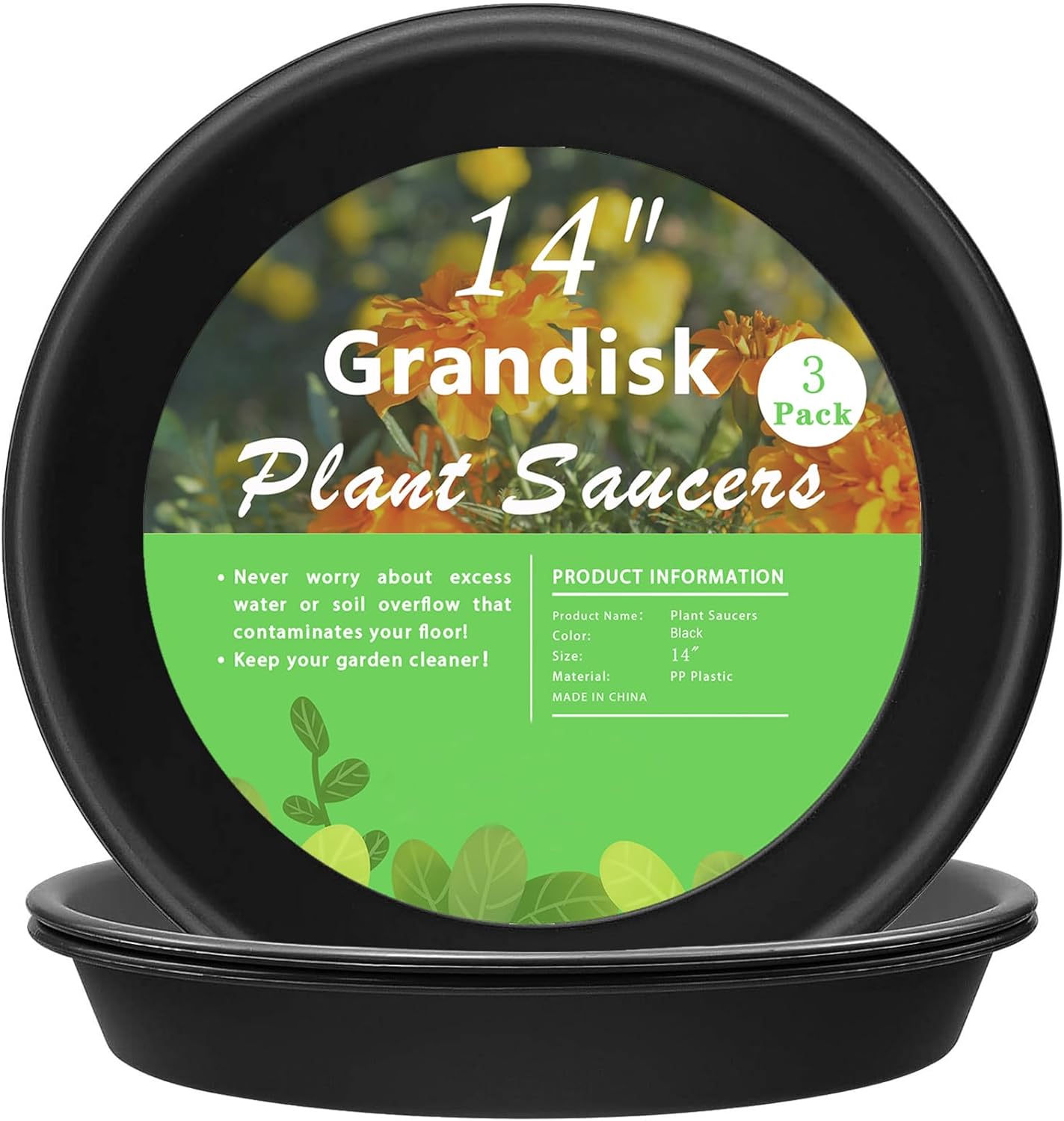 TITE Plant Saucer 14 inch,Heavy Large Planter Durable Thicker Plastic Plant Trays for Indoors and Outdoor,Plant Saucer Drip Trays,Black (14 inch, Black)