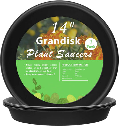 TITE Plant Saucer 14 inch,Heavy Large Planter Durable Thicker Plastic Plant Trays for Indoors and Outdoor,Plant Saucer Drip Trays,Black (14 inch, Black)