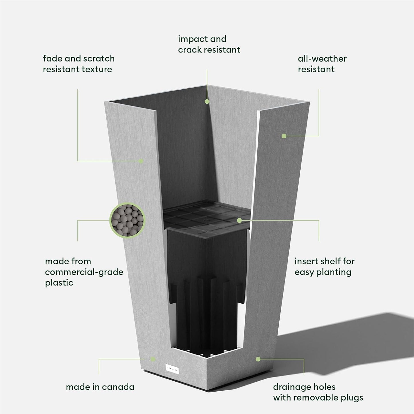 Veradek V-Resin Indoor/Outdoor Taper Planter (Gray, 30 inch - 2 Pack with 2 Saucer Trays)