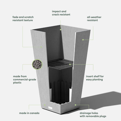 Veradek V-Resin Indoor/Outdoor Taper Planter (Gray, 30 inch - 2 Pack with 2 Saucer Trays)