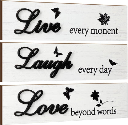 Jetec 3 Pieces Rustic Wood Sign Wall Decor Live Love Blessed Family and Love Quote Sign Farmhouse Wall Mount Decoration for Home Kitchen Living Room, 12 x 3 x 0.2 Inch(White, Black,Classic)