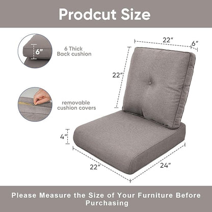 Outdoor Wicker Chair Cushions 2 Packs - Outside High Back Thick Water-Resistant Cushion 22x24 with Zipper Cover for Patio Glider Rocking Chairs Loveseat Couch – Grey/Buckle